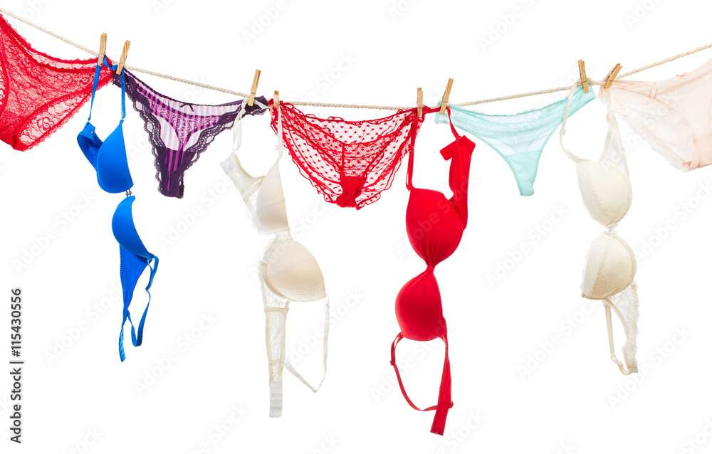 Female panties and bra hanging on rope Female panties and bra hanging on rope
