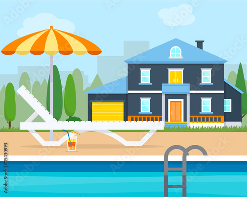 Lounge with umbrella near the pool