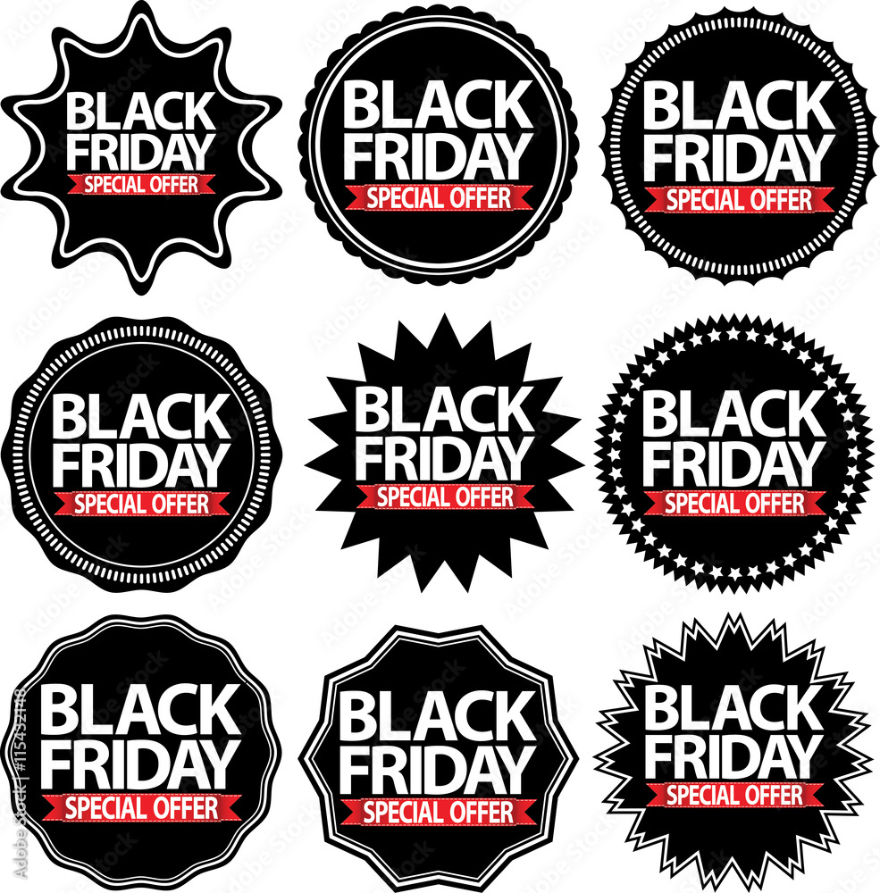 Black friday special offer alarm clock black icon with red ribbo