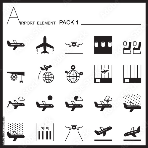Airport Element Graph Icon Set 1.Mono pack.