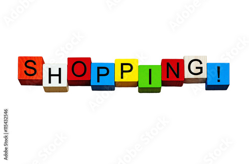 Shopping - for retail therapy - words / sign / design - Isolated on white.