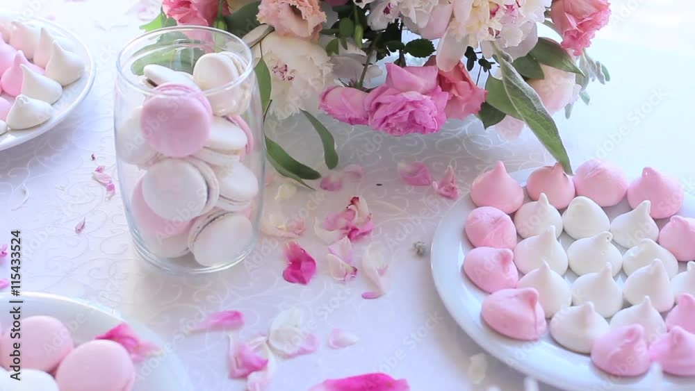 White buffet table with sweets. White buffet table with sweets.