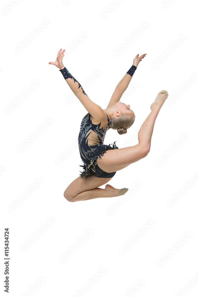 Beautiful gymnast girl jumps