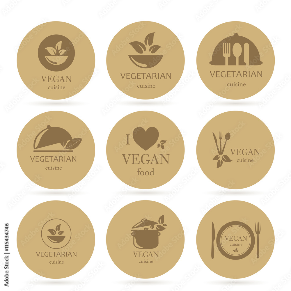 Vector Illustration of Vegan and Vegetarian Food Emblems Stock ...