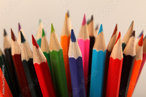 Colored pencils background. Selective focus