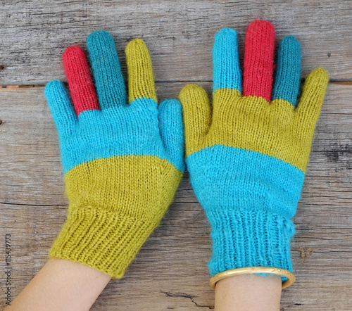 colorful knitted gloves for cold day