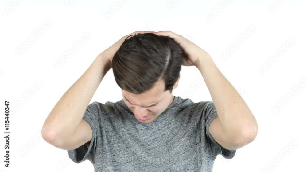 Loss, Frustration, Furious and Sad Young Man, Gesture on White background