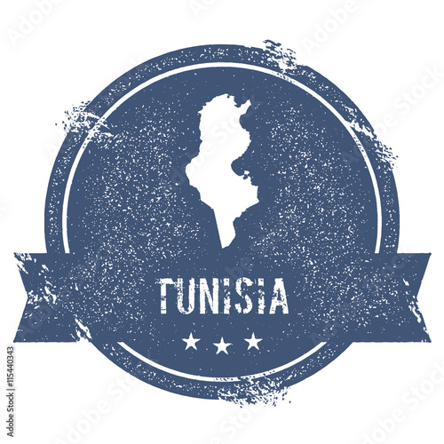 Tunisia mark. Travel rubber stamp with the name and map of Tunisia, vector illustration. Can be used as insignia, logotype, label, sticker or badge of the country.