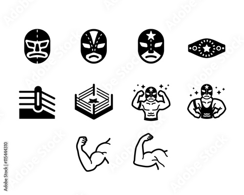 Wrestler Fighter Vector Icon Set