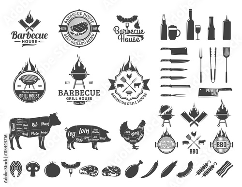 Set of vector barbecue logo, labels and icons photo