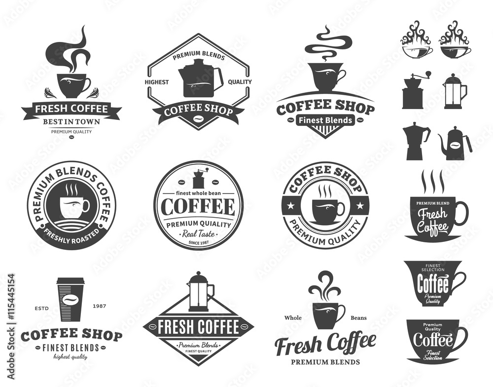 Set of vector coffee shop labels, icons and design elements Set of vector coffee shop labels, icons and design elements