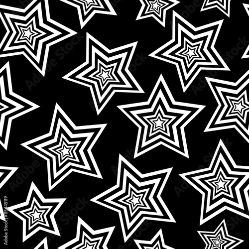 Beautiful abstract vector seamless pattern with stars. Black and white abstraction, endless texture