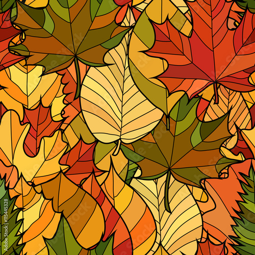 abstract vector doodle autumn leaves seamless pattern