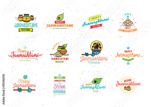 Happy Janmashtami festival typographic vector design.