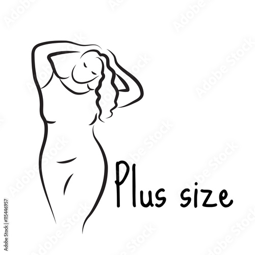 Plus size model woman sketch. Hand drawing style. Fashion logo with overweight. Curvy body icon design. Vector illustration