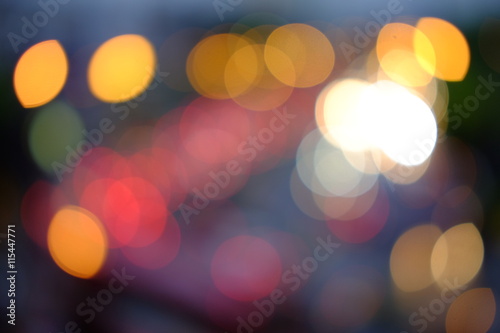 abstact blur bokeh of Evening traffic jam on road in city. © uthaiphoto