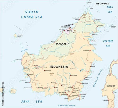 vector road map of island Borneo/ Kalimantan