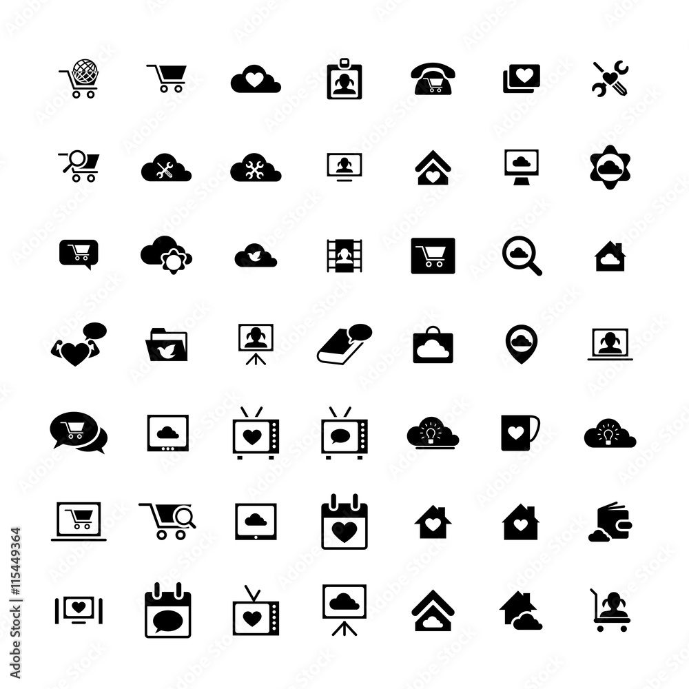 Set of 49 Universal Icons. Business, internet, web design.