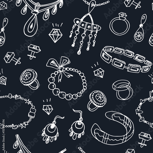 Seamless pattern with accessories sketch icon set. Vintage