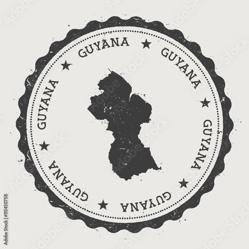 Guyana hipster round rubber stamp with country map. Vintage passport stamp with circular text and stars, vector illustration.
