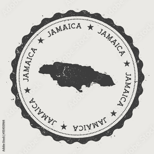 Jamaica hipster round rubber stamp with country map. Vintage passport stamp with circular text and stars, vector illustration.