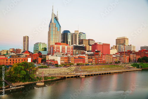 Downtown Nashville cityscape in the evening