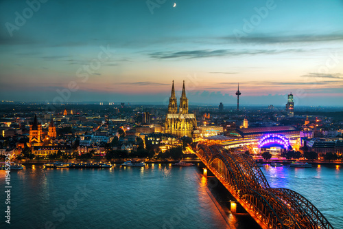 Cologne aerial overview after sunset