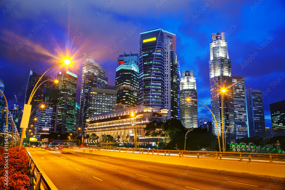 Singapore financial district at the night