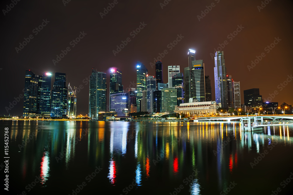 Singapore financial district at the night