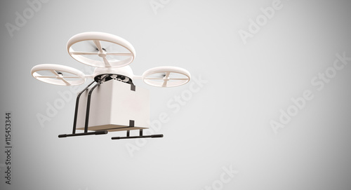 Medicine Generic Design Remote Control Air Drone Flying White Box Under Empty Surface.Blank Light Background.Global Cargo Aid Supplies Express Delivery.Wide,Motion Blur effect.3D rendering.