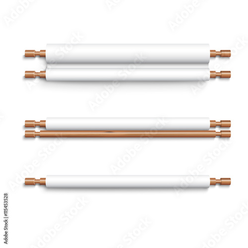 Blank scrolls of white paper