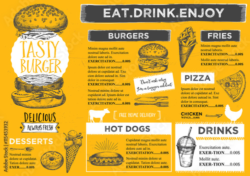 Restaurant cafe menu, template design.