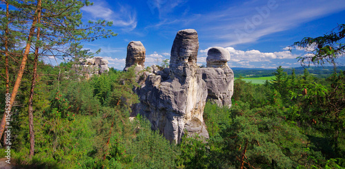 View of sandstone rockies and wood in cesky raj, bohemia, czech photo