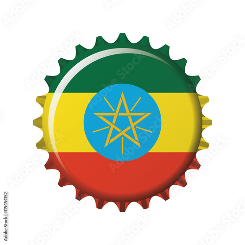 National flag of Ethiopia on a bottle cap. Vector Illustration
