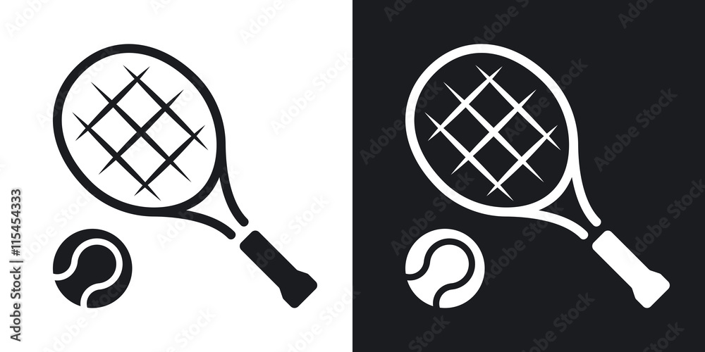 Vector tennis racket and tennis ball icon. Two-tone version on black and  white background Stock Vector | Adobe Stock