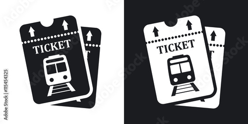 Vector train tickets icon.  Two-tone version on black and white background