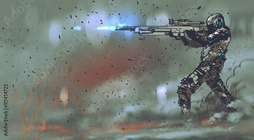 soldier shooting rifle with...