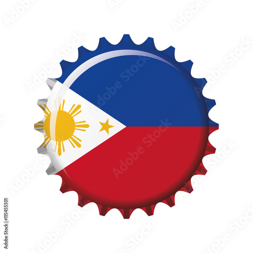 National flag of Philippines on a bottle cap. Vector Illustratio