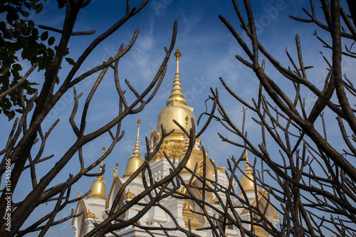 Nine tops pagoda, thai style at thai temple kushinagar, India photo