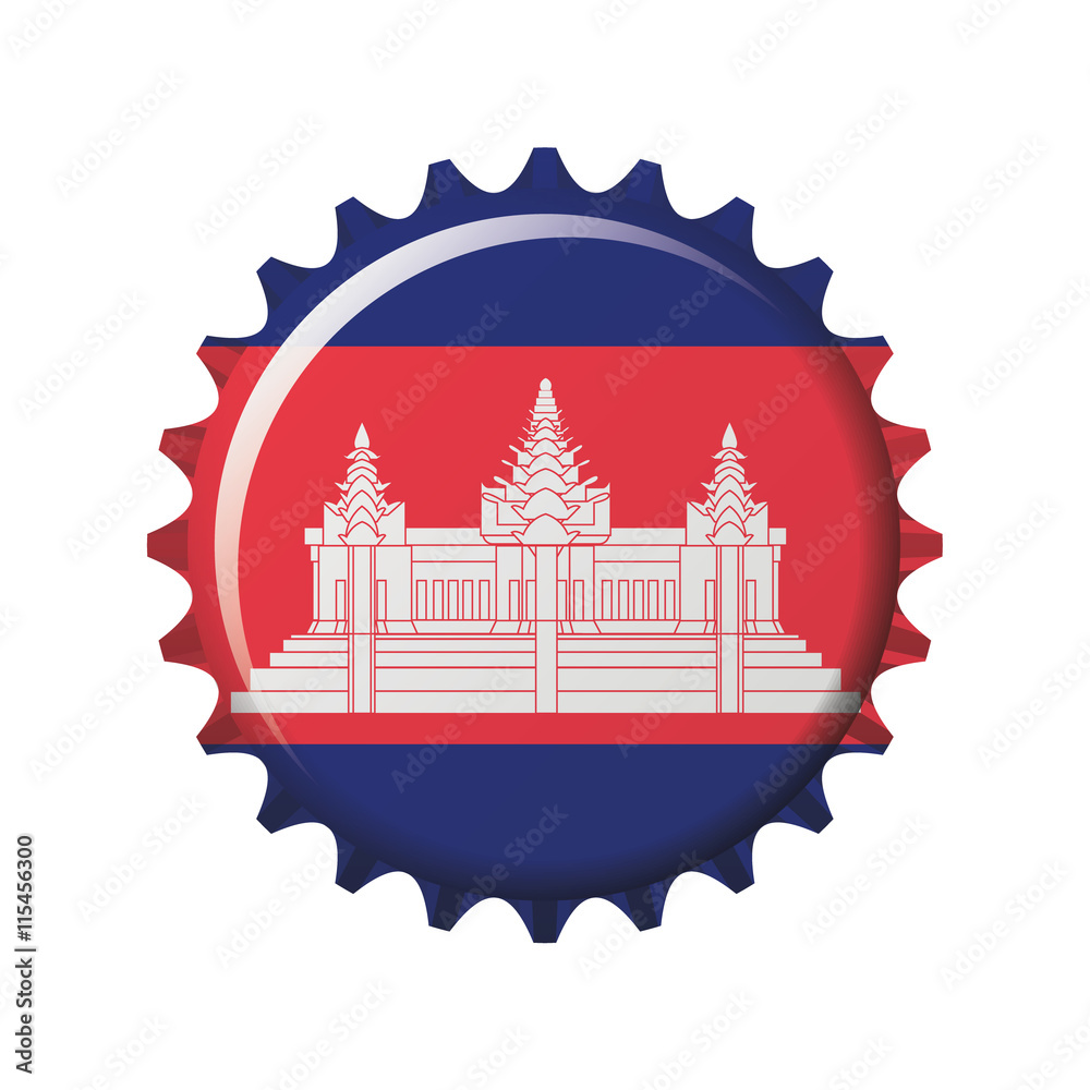 National flag of Cambodia on a bottle cap. Vector Illustration