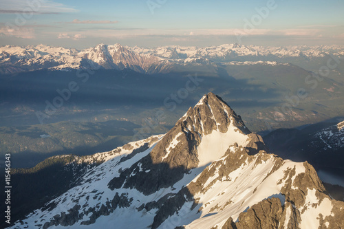 Aerial Picture of a Beautiful Mountain Peak near Squamish, BC, Canada.