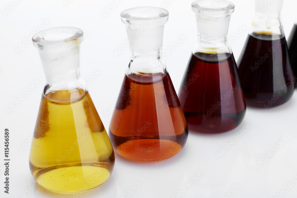 The laboratory glass container and liquid The laboratory glass container and liquid