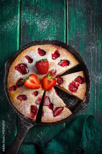 rstic summer strawberry cake on cast iron pan