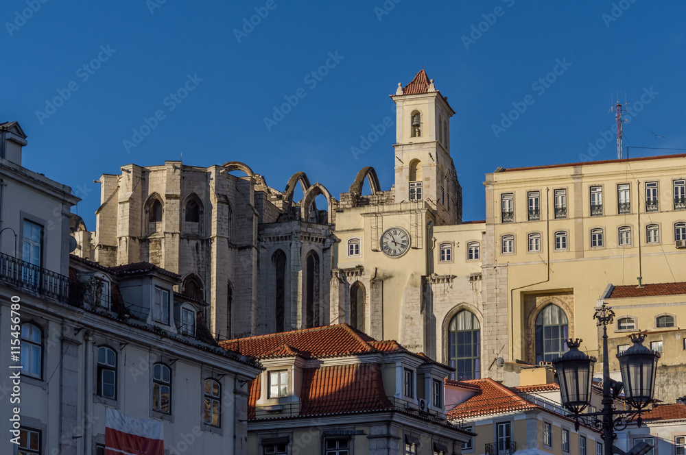 Old city of Lisbon with monastery and church ruins, Portugal
