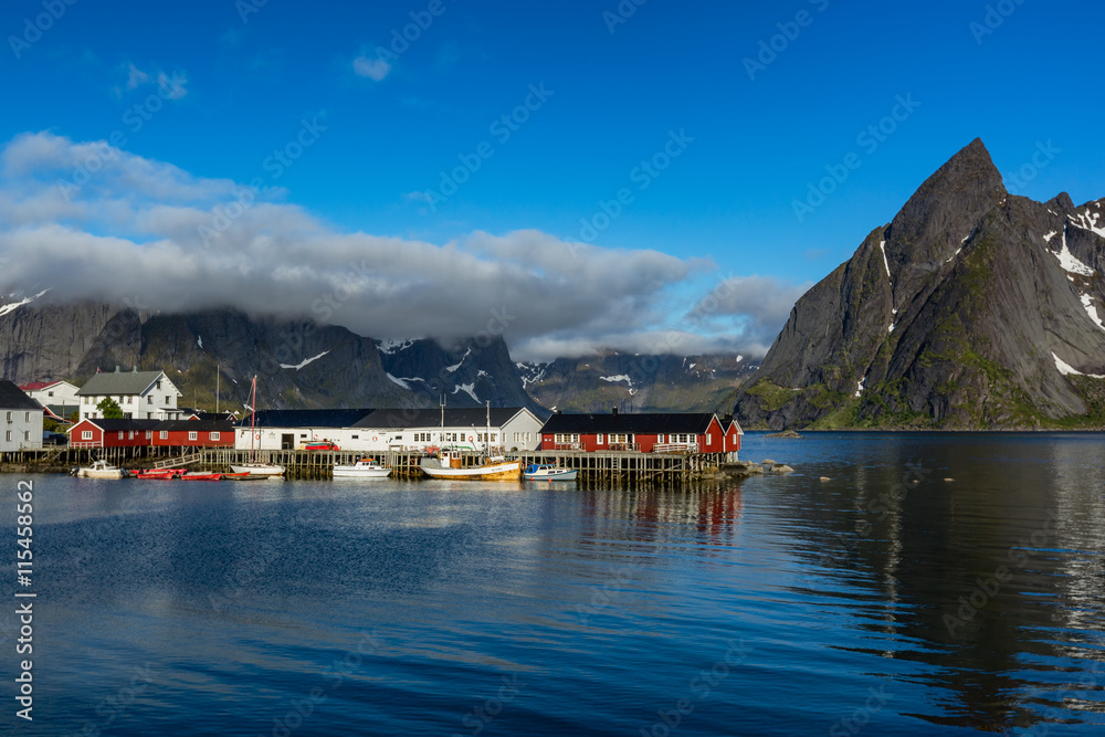 Beautiful landscape with norwegian  fishing village, Lofoten