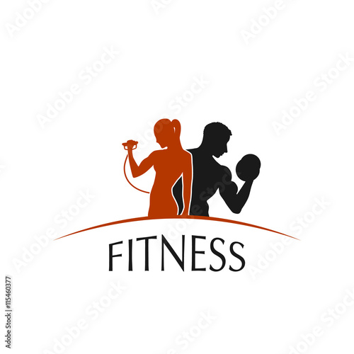 label fitness club with the image of women and men