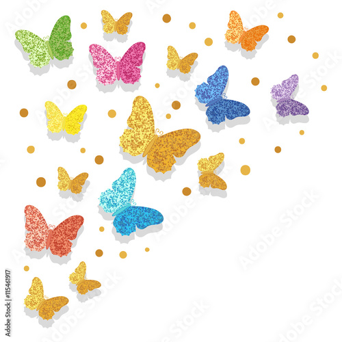 Colorful glittering butterflies vector illustration for your design. Can be used for birthday cards, party or wedding invitations, anniversary. 
