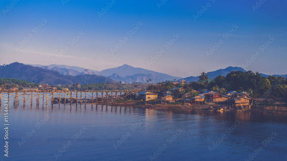 The longest wooden bridge and floating Town in Sangklaburi Kanch