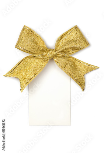Golden ribbon with bow and card