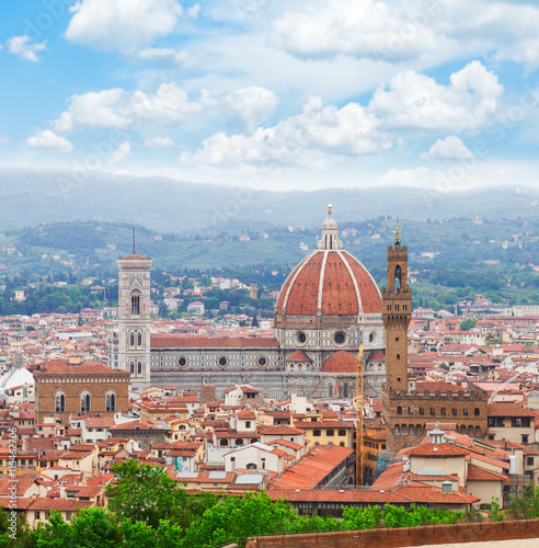 cityscape with cathedral church Santa Maria del Fiore above city, Florence, Italy